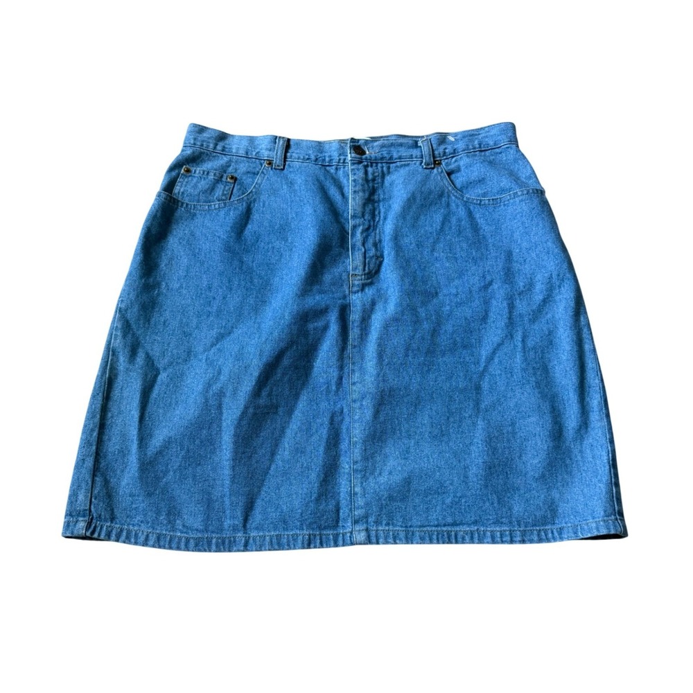 Cherokee Womens Vintage Blue Denim Midi Skirt Medium Wash Size 16 High Waisted‎